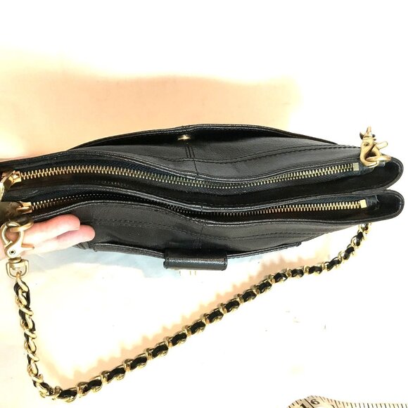 VTG Y2K Womens Black Leather Envelope Shoulder Bag With Gold Chain Strap - Picture 7 of 10